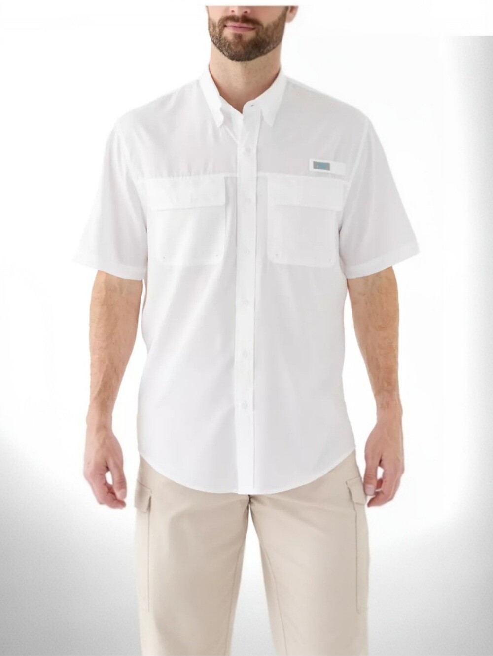 Men's White Short-Sleeve Performance Lightweight Button-Down Shirt